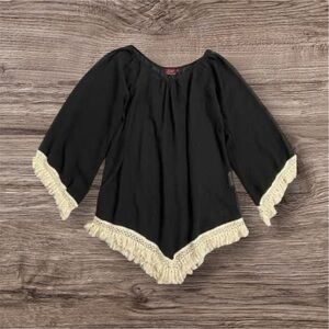 NWT Avani del amour black sheer tunic top with crochet frond fed in ends size XL